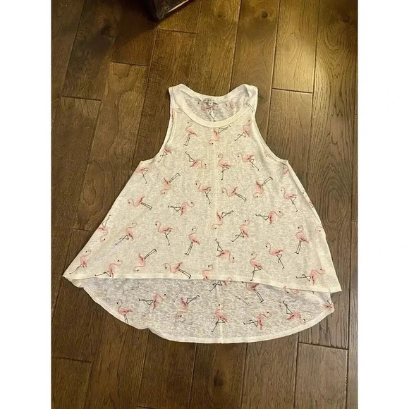 Pink Flamingo Longer Flowy Back Trapeze Tank Top Shirt Medium EUC Womens Moa Moa - Picture 1 of 3